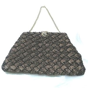 VINTAGE CFR ENGLAND BLACK & GOLD LAME PURSE RETRO STYLISH ACCESSORY LIGHTWEIGHT